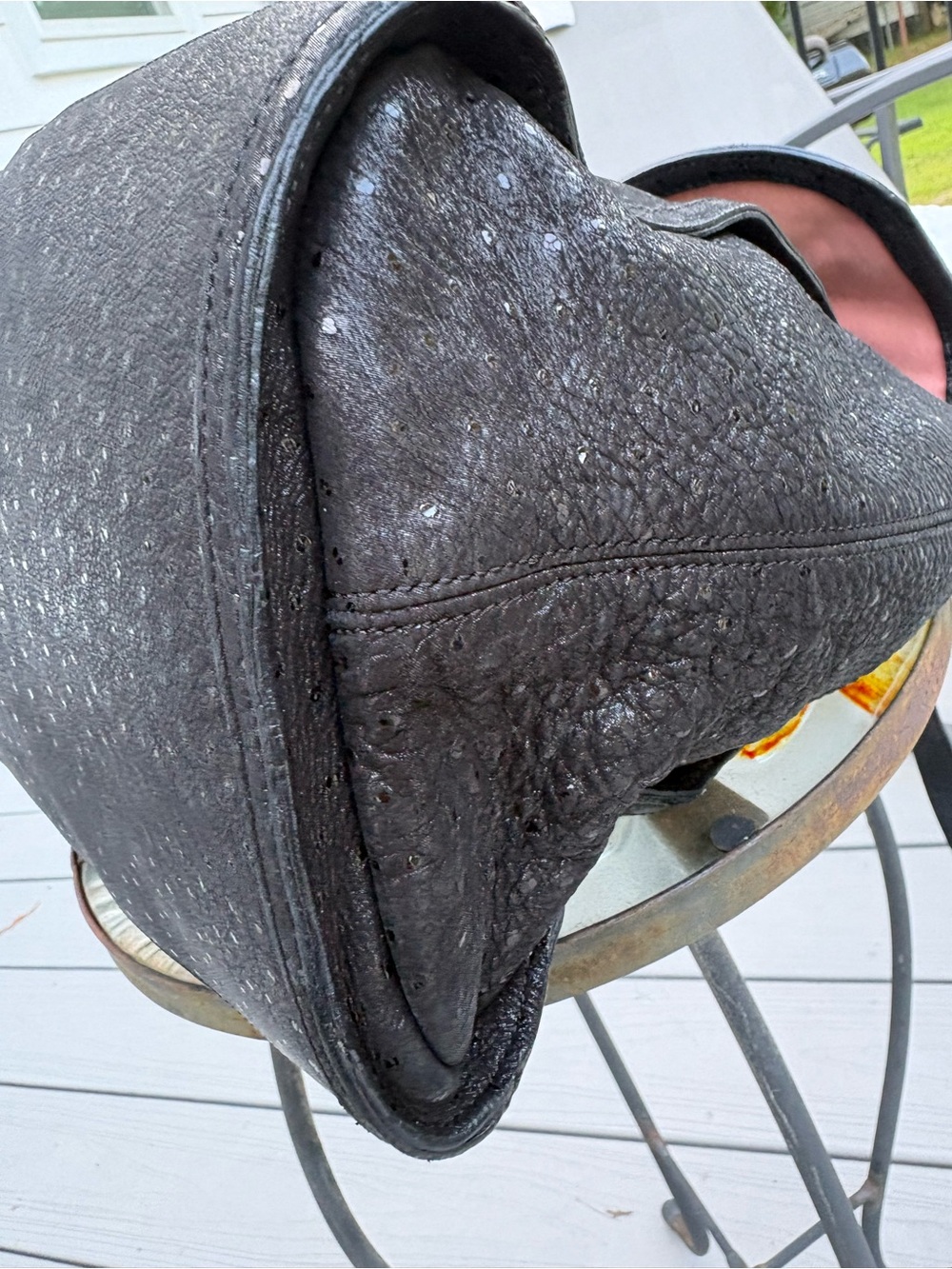 See by Chloé Vintage Black Ostrich-Embossed Leather Satchel Messenger Bag - Picture 8 of 13